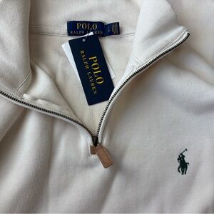 POLO RALPH LAUREN Men's Half Zip French Rib Cotton Pullover Sweater White Cream